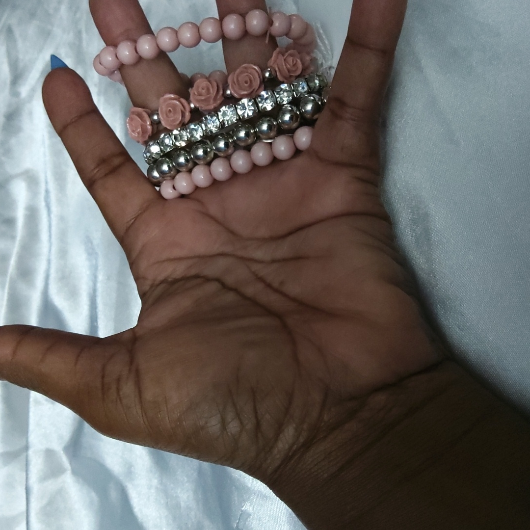 Pink, Silver And Bling Stretch Bracelets Nwot